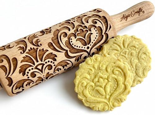 Kid Rolling Pin DAMASK for Embossed Cookies. Laser Engraved Dough Roller for Cookies, Play Dough, Salt Dough Gift for Kid Boy, Girl Birthday by Algis Crafts