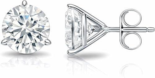The Diamond Deal IGI Certified .50ct to 5.00 Carat Round Brilliant Lab-Grown Diamond 3-Prong Stud Earrings in 14k Yellow, White or Rose Gold With Push Back Closure