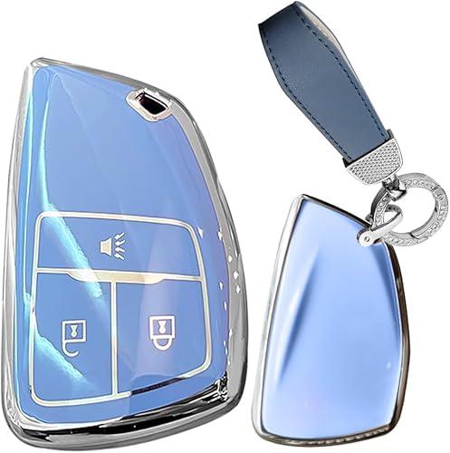 TPU Soft Key Case Cover Fit for Buick Envision Chevy Key Fob Keychain Key Shell Holder Accessories 3 button Blue