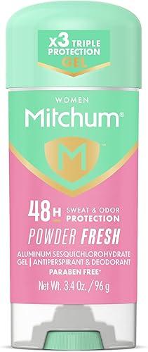 Mitchum Women’s Antiperspirant Deodorant Gel Stick, Powder Fresh Scent, 48HR Sweat & Odor Protection, Triple Odor Defense, Alcohol-Free, 3.4 oz