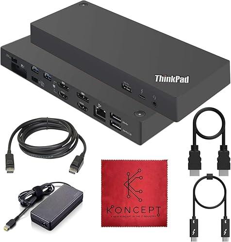 Lenovo 40AN0135US Thunderbolt 3 Dock Gen 2 Dual UHD 4K Display - Thinkpad Docking Station Dual Monitor with 135W Slim Tip Adap TER, USB-C Cable, HDMI, DP & TB3 Cable, Cleaning Cloth (Renewed)