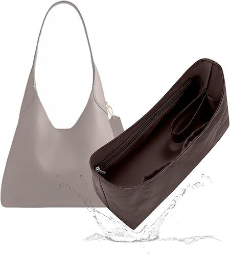 Lightweight Purse Insert, Waterproof Surface and Silky Satin Interior, Fit for Brooklyn 34 (With Zipper and Bottle Holder, Chocolate)