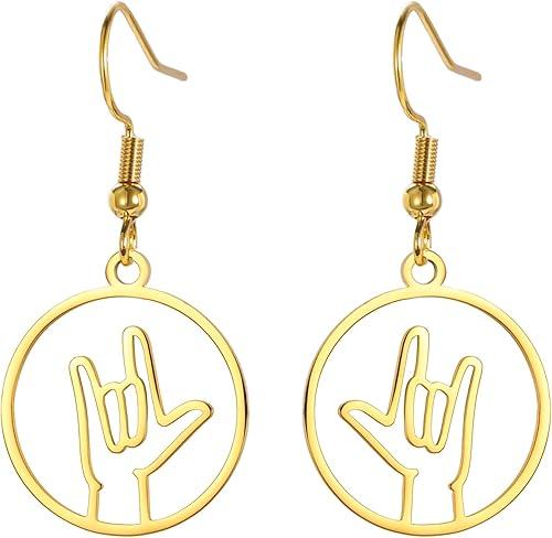 I Love You Hand Sign Symbol Earrings ASL Hand Sign Charm Pendant American ASL Language Awareness Deaf Jewelry Interpreter Teacher Gift