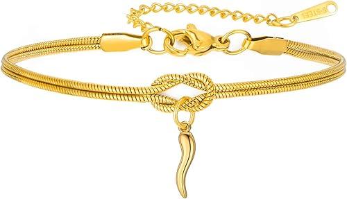 Dreamtimes Infinity Knot Bracelet Italian Horn Charm Bracelets for Women Men Adjustable Stainless Steel Lucky Protection Jewelry Gift