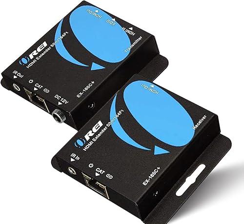 OREI 4K HDMI Extender over ethernet CAT5/CAT6/CAT7 Up To 165 Feet At 1080@60hz - HDMI 1.4 & HDCP 1.4 Compliant with One Way IR Pass Through, HDMI Loop Output & Power Over Cable