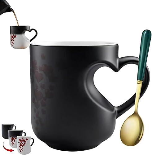 Heart-Shaped Color Changing Magic Ceramic Mug, 2026 New Heart Shaped Color Changing Mug, Funny Heat Sensitive Coffee Cup Reveals Surprise Design with Hot Drinks (1pc)