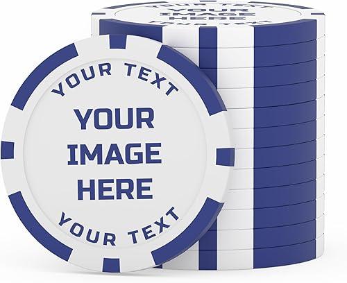 50 Custom Poker Chips with Logo, Personalized Double-Sided UV Printed Clay Chips, 11.5g Weighted, Add Your Business Logo, Photo, QR Code or Text – Promotional & Event Tokens