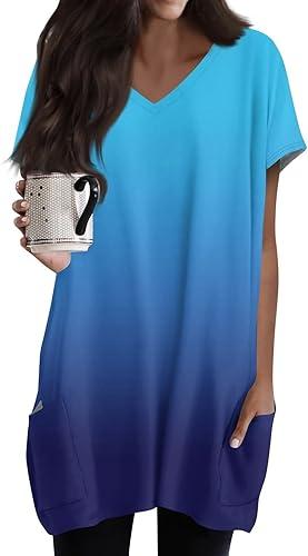 Women's Tops, Short Sleeve Spring Summer V Neck T Shirts Casual Business Blouses, S-3XL