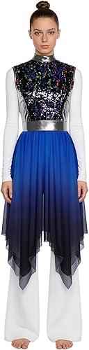FEESHOW Women Liturgical Praise Dance Dress Sequin Sleeveless Worship Overlay Tunic Lyrical Dancewear