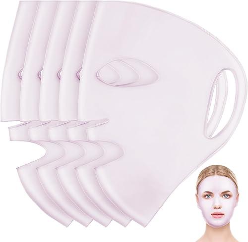 NOLITOY Reusable Silicone Sheet Face Mask Covers 5pcs Light Pink Moisturizing Silicone Mask Preventing Evaporation for Skin Care and Beauty Treatments