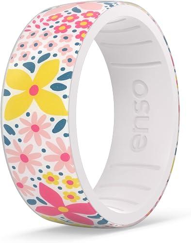 Enso Rings Inked Floral Printed Silicone Ring - Ultra Comfortable and Flexible Design