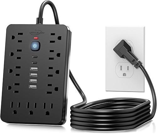 6 FT Flat Plug Surge Protector Power Strip,11 Multiple AC Outlets with 6 USB Ports (2 USB C), 6 Feet Extension Cord, 1250W/10A, One Touch Switch Button, 17 in 1 Compact powerstrip — 38% off