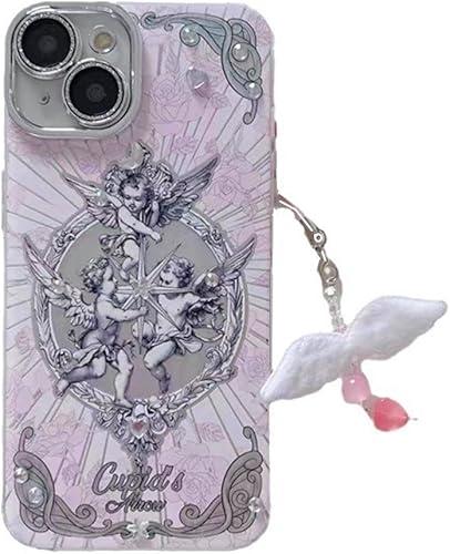 Compatible with iPhone 12 Pro Case, Cute Lovely Middle Ages Retro Cupid Angel Stylish Case with Charm Strap Aesthetics Diamond Glitter Camera Lens Protective Cover (for iPhone 12 Pro)