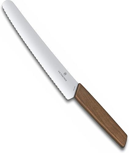 Victorinox Swiss Modern Bread & Pastry Knife - Serrated Bread Knife for Kitchen Accessories - Sharp Kitchen Knife for Cutting Sandwiches, Vegetables & More - Wavy Edge, Walnut Wood Handle, 8.5"