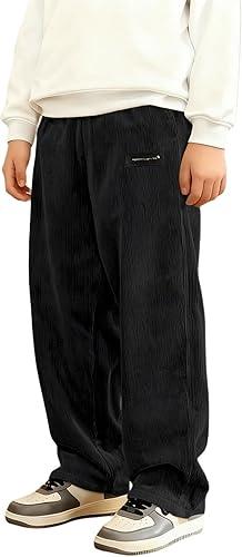 Boys Corduroy Pants Casual Elastic Waist Straight Leg Trousers Baggy Sweatpants 10-12 Years Joggers with Pockets