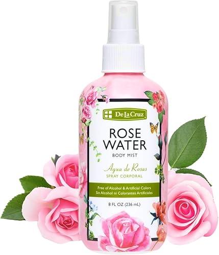 De La Cruz Pure Rose Water Body Mist,Rosewater Spray for Face, Skin & Hair,Toner & Rose Water for Hair Alcohol Free, Paraben Free 8 fl oz (1 Bottles)