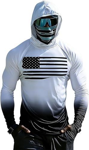 Men's 250 Anniversary USA Shirt American Flag Long Sleeve UPF 100+ Fishing Shirt with Mask UV Patriotic Hoodie