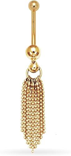 14k Gold 14-Gauge Tassel Bead Drop Body Jewelry Belly Ring (yellow or white)