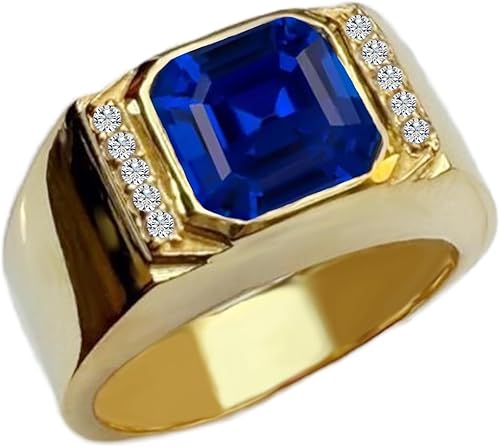 10K 14K 18K Solid Gold Men's Gemstone Engagement Rings 2-5CT Square Asscher Cut Gemstone Wedding Anniversary Ring Jewelry Gift for Men Size 4-16