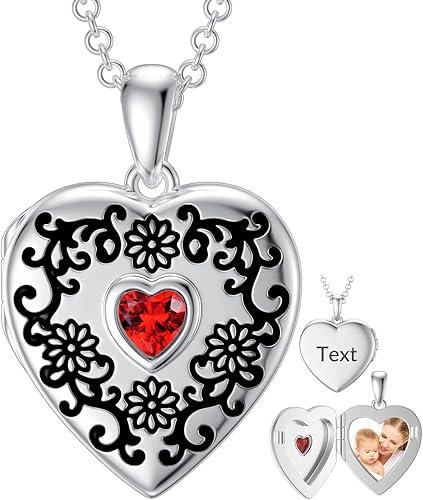 SOULMEET Personalized Silver Locket Necklace That Holds Pictures Photo Keep Someone Near to You, Memorial Custom Lockets Necklaces Letters Engraving for His Her