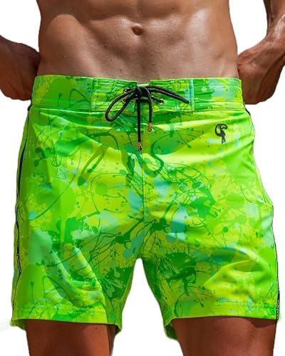 Tucann Men's Trunks 5" Compression Liner Quick Dry Zipper Pocket Chlorine Resistan 4 Way Stretch Printed Swim Shorts
