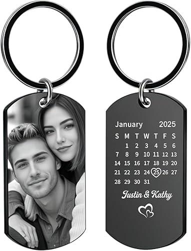 Personalized Photo Keychain – Custom Engraved Text, Double-Sided Stainless Steel Keychain for Mother father's Day