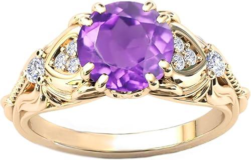 10K 14K 18K Gold Round Cut Gemstone Vintage Rings for Women 1 Carat Gemstone and Moissanite Promise Statement Anniversary Ring for Her Size 4-15