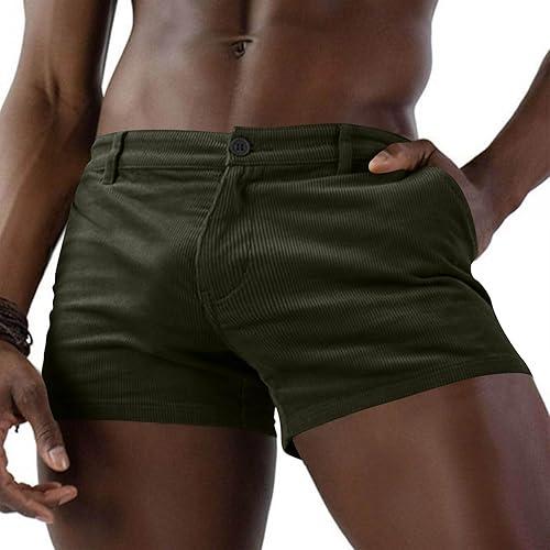 Oplxuo Men's Corduroy Shorts 5 inches Inseam Retro Casual Loose Fit Summer Shorts with Pockets