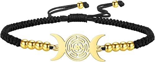 EUEAVAN Hecate Bracelet Wicca Triple Moon Goddess Pentagram Anklet Magic Wheel of Hecate Wiccan Amulet Pagan Jewelry Witchcraft Gift for Women