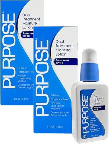 Purpose Dual Treatment Moisture Lotion with SPF 10 – Oil-Free, Fragrance-Free Daily Moisturizer for Sensitive Skin - 4 Fluid Oz. (Pack of 2)