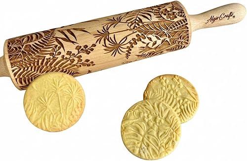 Embossing Rolling Pin JUNGLE. Dough and Clay Roller for Embossed Cookies and Pottery. Cookie and Ceramic Stamp. Backing Gifts for Women by Algis Crafts