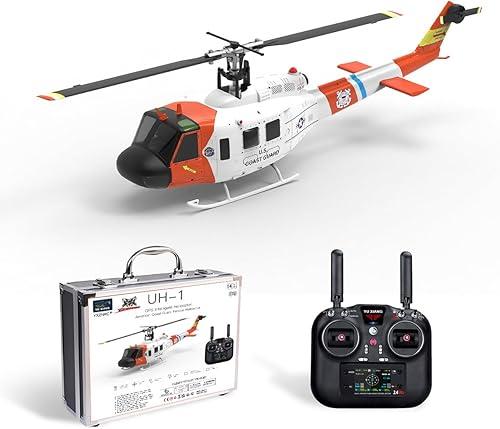 F07S UH-1 Huey RC Helicopter for Adults, 1/34 RC Airplane 2.4G 6CH Military Aircraft Model with GPS Positioning, Flying Birthday Gifts (White Rescue Livery)