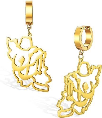 Iran Map Earrings with Peace Dove/Embrace/Flag Color CZ Stainless Steel Iranian Patriotic Dangle Earrings Persian Jewelry Gift for Women