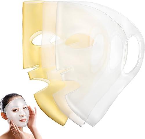 VILLCASE Reusable Silicone Face Mask Cover 3pcs Set (2 White + 1 Gold) for Moisturizing Skincare and Home Facial Treatment