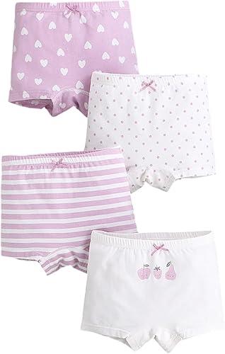 4 Pack Girls Cotton Underwear Cute Cartoon Printed Boxer Briefs Panties Kids Soft Breathable Comfortable Boyshorts