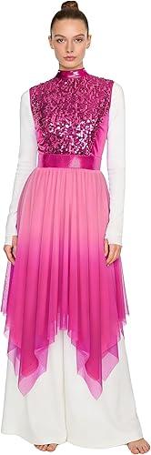 easyforever Women's Sleeveless Liturgical Praise Dance Dress Sequin Color Block Irregular Hem Tunic Overlay Dresses