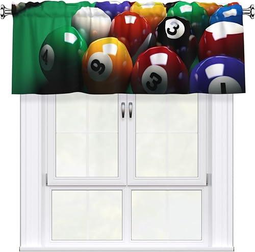 Billiards Curtain Valance for Windows, Rod Pocket Drape Valences Window Treatments 1 Panel Blackout Short Curtains for Kitchen Bathroom Bedroom Home Decor 54x18 Inch