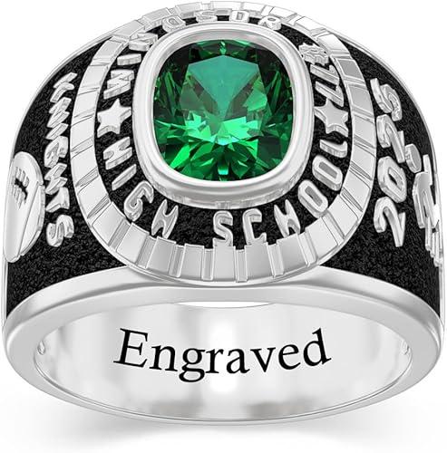 Customized Class Ring for Men Personalized Birthstone High School Graduates Ring Solid Gold 10K/14K/18K and Sterling Silver 2025 2026 Graduation Gifts for Man