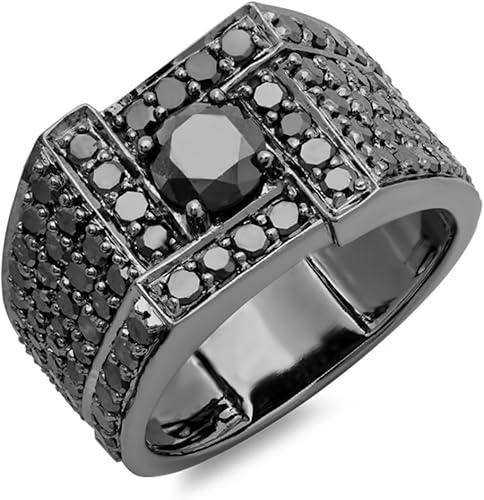 Dazzlingrock Collection 4.50 Ctw Round Cut Black Natural Diamond Mens Ring, 10K White Real Solid Gold