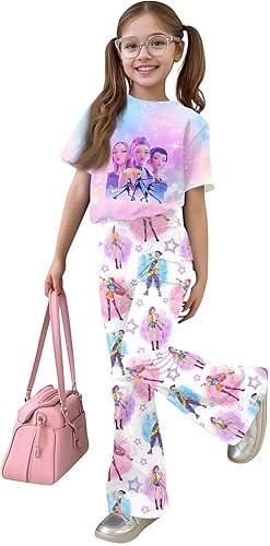 K-pop HUNTR/X T-Shirt+Pants Hunter Print Outfits Sets for Unisex Kids Cartoon Adventure Y2K Short Sleeve Costume Sets