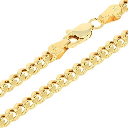 Nuragold 10k Real Yellow Gold Miami Cuban Lightweight Link 4mm Chain Necklace (16"-30") Italian Jewelry for Men & Women