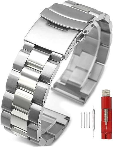 Silver/Black/Blue/Grey/Gold Stainless Steel Watch Bands, Brushed Polished Finish Watch Strap 18mm/20mm/21mm/22mm/24mm/26mm Double Buckle Bracelet