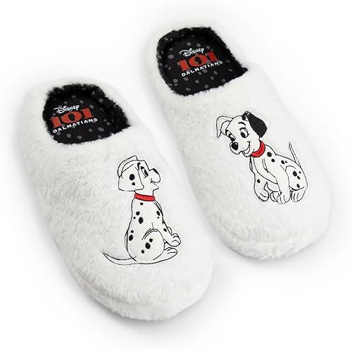 Disney 101 Dalmatians Women's White Mule Slippers | Fluffy Indoor Lounging Footwear Iconic Characters Home Shoes | Merch