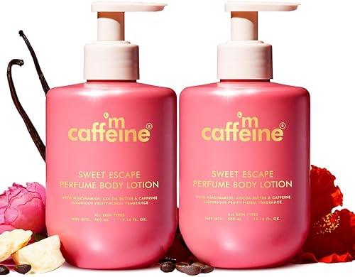 M-Caffeine's Sweet Escape Body Lotion, Niacinamide with Cocoa and Shea Butter, Fruity-Floral Fragrance, 2 Pack, 10.14 fl.oz Each