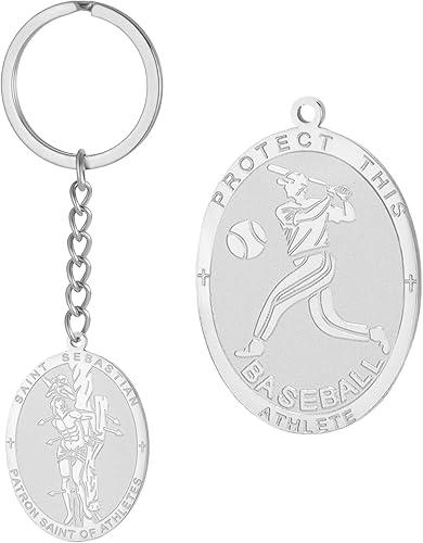 Dreamtimes St. Sebastian Medal Keychain for Men Women Stainless Steel Religious Saint Patron of Athletes Catholic Keychain