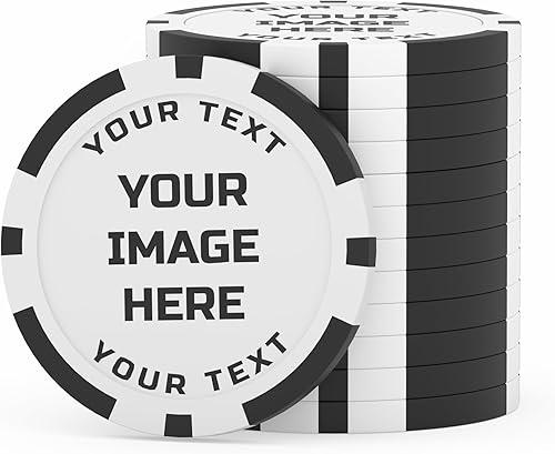 50 Custom Poker Chips with Logo, Personalized Double-Sided UV Printed Clay Chips, 11.5g Weighted, Add Your Business Logo, Photo, QR Code or Text – Promotional & Event Tokens