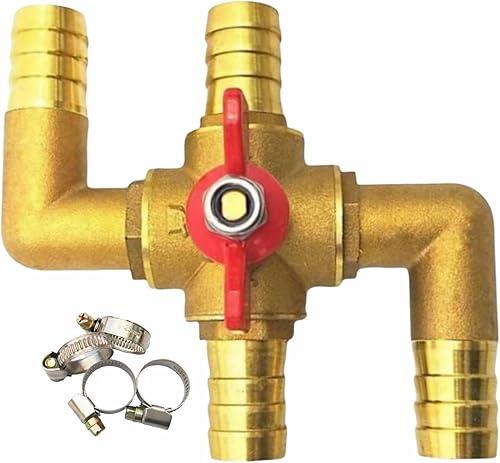 Automobile Integrated 4-Way Heating Water Manual Control Valve Solid Brass Car Heater Air Conditioning Ball Valve with 4 Clamps 5/8"(16mm)