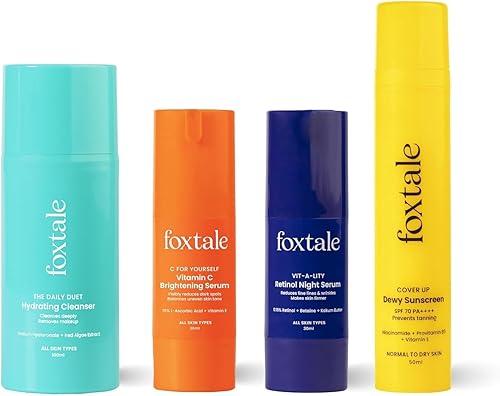 Age Defender Routine (Dewy) Skin Care Kit | Retinol Night Serum 30ml + Vitamin C Face Serum 30ml + Cleanser Face Wash 100ml + Dewy Finish Sunscreen 50ml