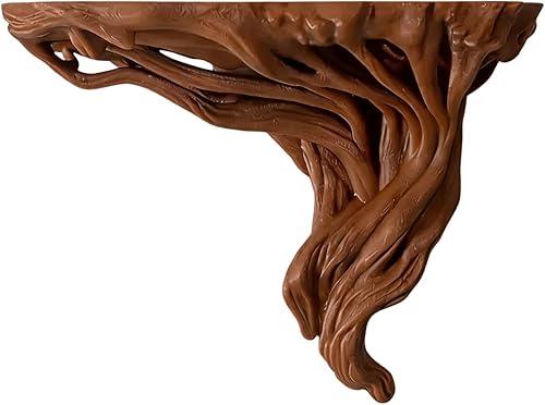 Tree Root Shaped Wall Shelf - Rustic Floating Corner Shelf Decor | 3D Printing Material Thick Farmhouse Style Display Storage for Books Photo Frames Containers Flower Pots Bathroom Kitchen Office