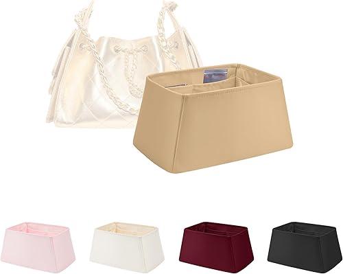 Purse Organizer Insert, Satin & Lightweight Fabric with Inside Pockets to Keep Your Items Neatly Stored, Portable for Commute, Travel, and Shopping, Fits Chanel 25 Bag Small(Chai, 25 Small)